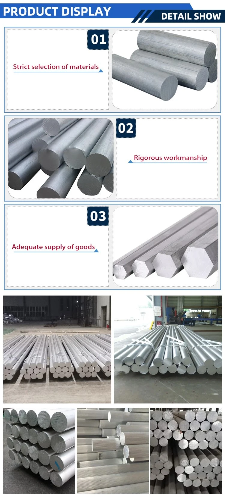 High Quality 2A14 3A21 1070 1100 2024 7075 6061 6063 T6 6082 3mm 5mm 8mm Extruded Pure Aluminum Rod Bars